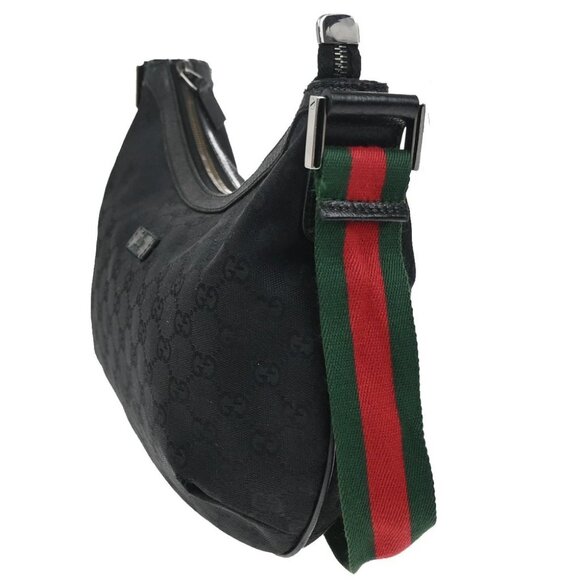 GUCCI Logo GG Pattern Sherry Shoulder Bag Canvas Leather Black Italy - Picture 2 of 16